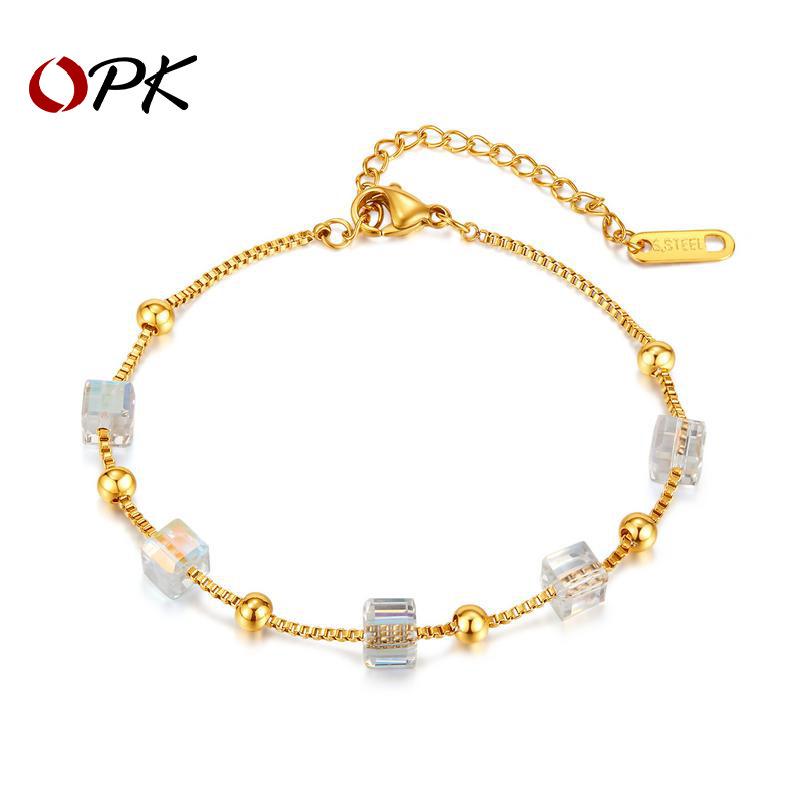 

Korean Style Titanium Steel Sugar Cube Crystal Bracelet for Women
