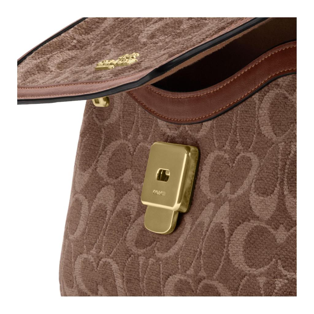 Coach Etta 25 Klassische Monogramm-Stoff-Umhängetasche Mittelgroß Damen-Umhängetasche Hell-Khaki Vintage-Braun CCV65-IMYN0