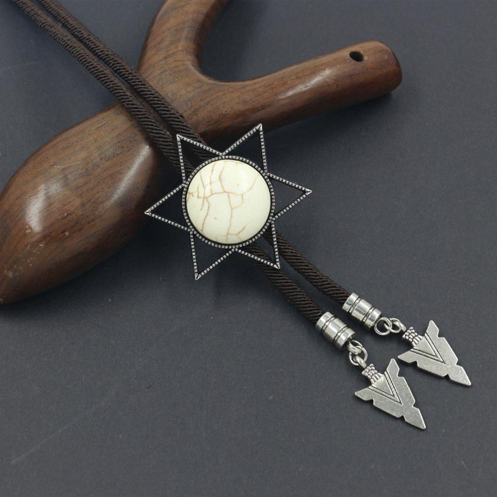 Vintage Western Cowboy Bolo Tie Hexagram Stone Necktie Punk Lariat Necklace Costume Accessory Bolo Tie Western