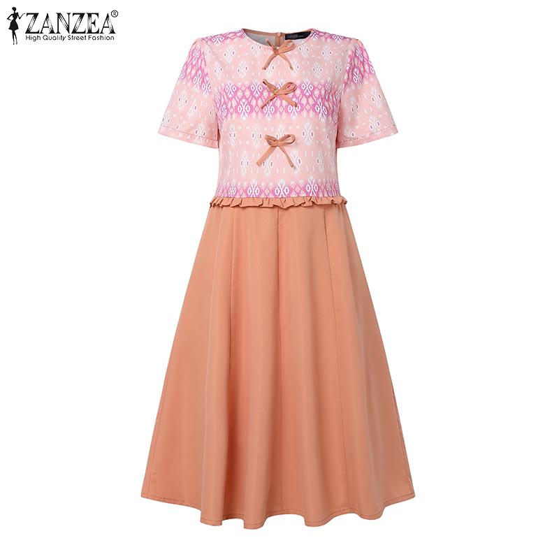 ZANZEA Women Casual Round Neck Summer Short Sleeve Print Dress