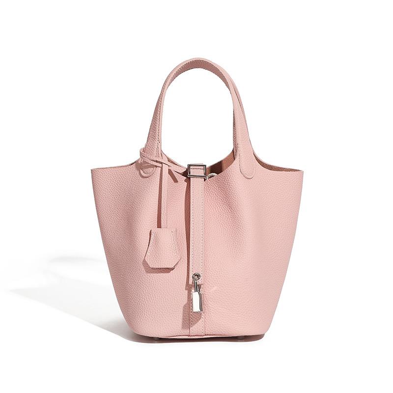 Sac pour femme en cuir véritable Sac panier de légumes Sac à main à la mode, Sac seau motif litchi Sac pour femme