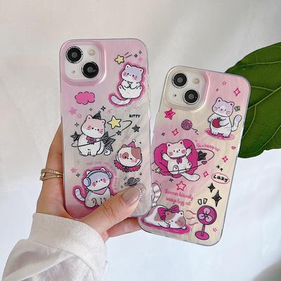 Laser Cute Cat Silicone Case for Xiaomi Redmi Note 12 11 10 Samsung A54 A24 A14 Oppo A78 A58 A38 Infinix Note 30 Funda Painted Cover Soft TPU Bumper