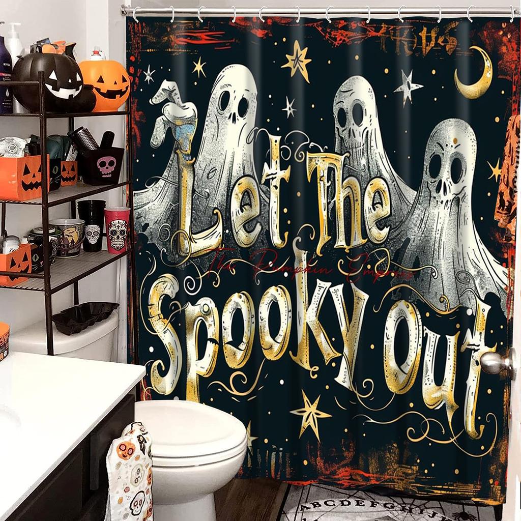 2025 Halloween ghost costumes Pattern Bathroom Shower Curtain With 12 Hooks Home bathroom decor and accessories