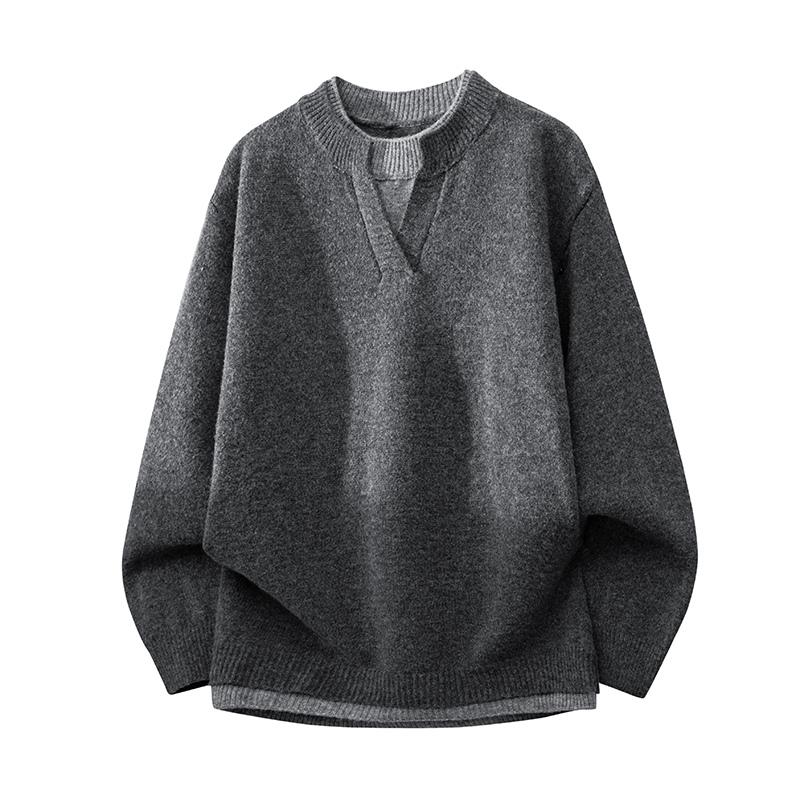

Осенне-зимний двухпредметный свитер с круглым вырезом, однотонный пуловер с длинными рукавами, модный топ L серый