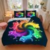 3-teiliges Sechs bunte süße Kätzchen Bettdecken-Set Cartoon-Thema Bettdecke Set Liebenswerte Charakter Schlafzimmer Dekoration Bettdecke Set Vier Jahreszeiten (1 Bezug + 2 Kissen