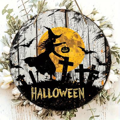 2D ploché 20*20cm, Populární Halloweenská domácí dekorace, Halloweenská čarodějnice Kruhové dřevěné logo Kreativní dekorativní deska, pro domácnost, klub, bar.