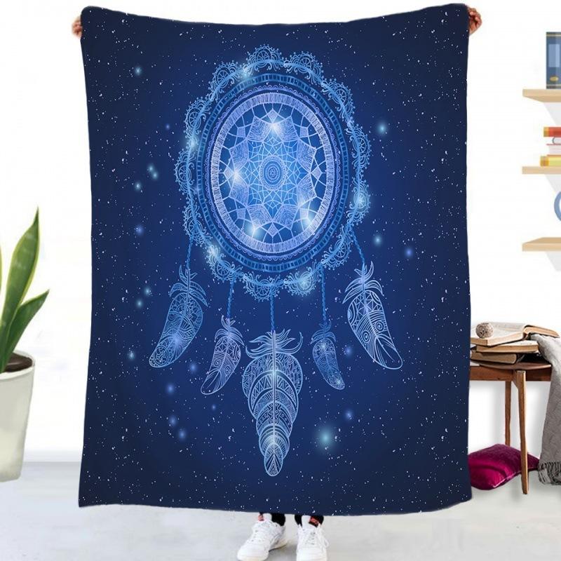 Blue Dream Catcher Blanket Flannel Throw Blanket for Kids Adults Lightweight Soft Warm Blankets for Bed Sofa Office 130x150cm