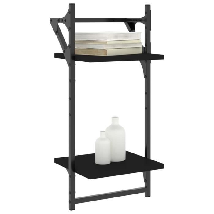 VidaXL Étagères murales à 2 niveaux avec barres 2 pcs noir 30x25x65 cm 836253