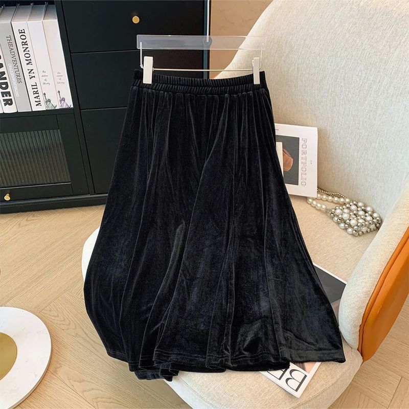 

Solid Color Commiting Style Velvet A- Line Skirt Pure Color A- line Skirt black 2XL