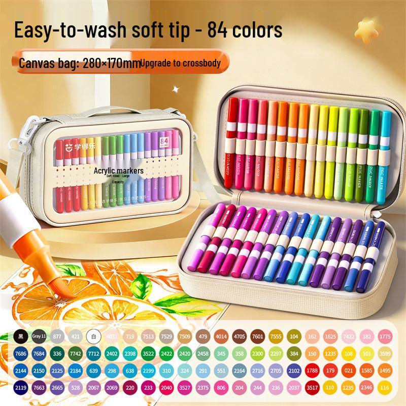 Large Capacity Washable Acrylic Marker Set with Soft Tip and Paint Brushes for Kids' Art Class
