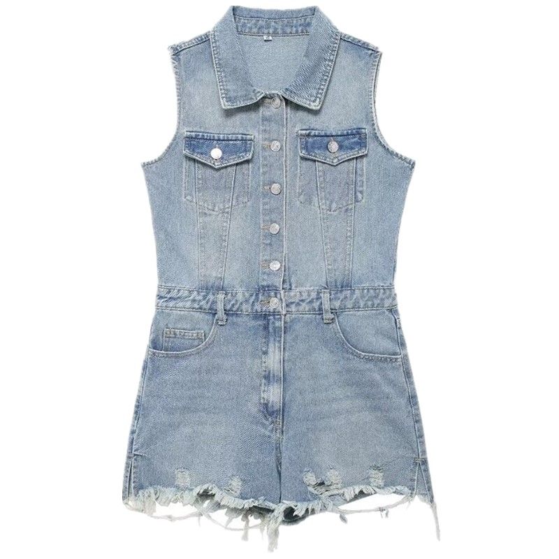Fashion Style 2024 Summer New Arrival Women's Clothing Sleeveless Versatile Stylish Denim Jumpsuit Shorts 81971871