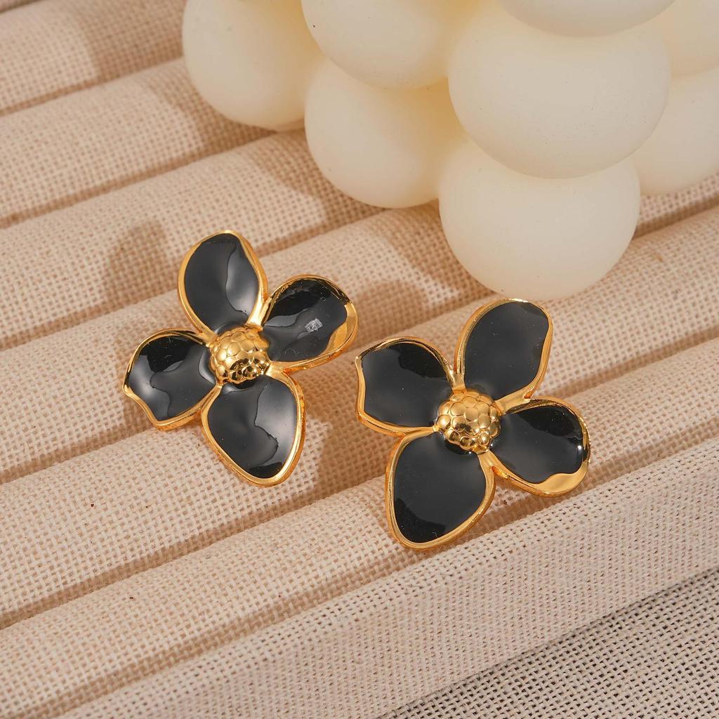 European Flower Bow Textured Metallic Stud Earrings for Women - Luxurious, Fashionable Style