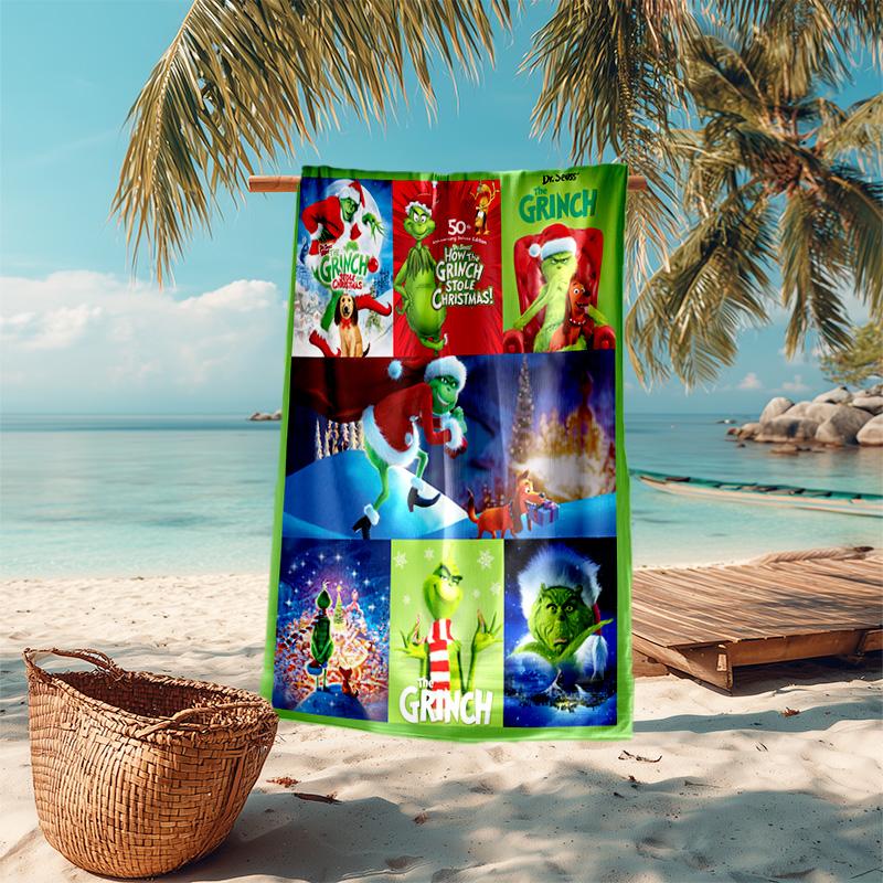 Christmas Gift Oscar Comedy Movie How the Grinch Stole Christmas Soft Beach Towel Outdoor Camping Vacation Swinging Beach Scarf Decorative Blanket B13