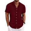 Europäisches Herren-Kurzarm-Baumwoll-Leinen Casual Lockeres Atmungsaktives Jacquard-Hemd