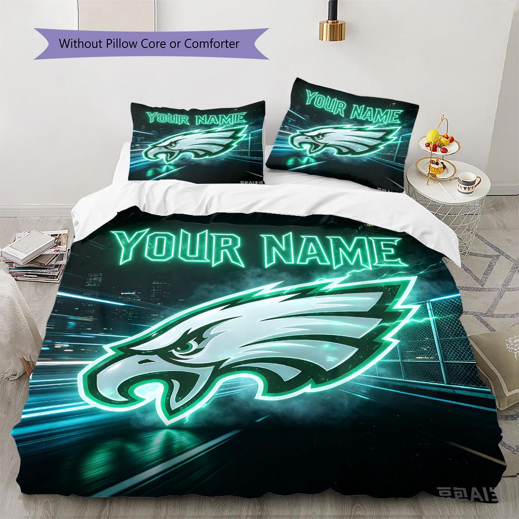 Custom Name,Philadelphia Eagles Pattern Bedding Home Decoration Birthday Gift ( 1 Duvet Cover + 2 Pillowcase, Without Core),fan Merchandise.