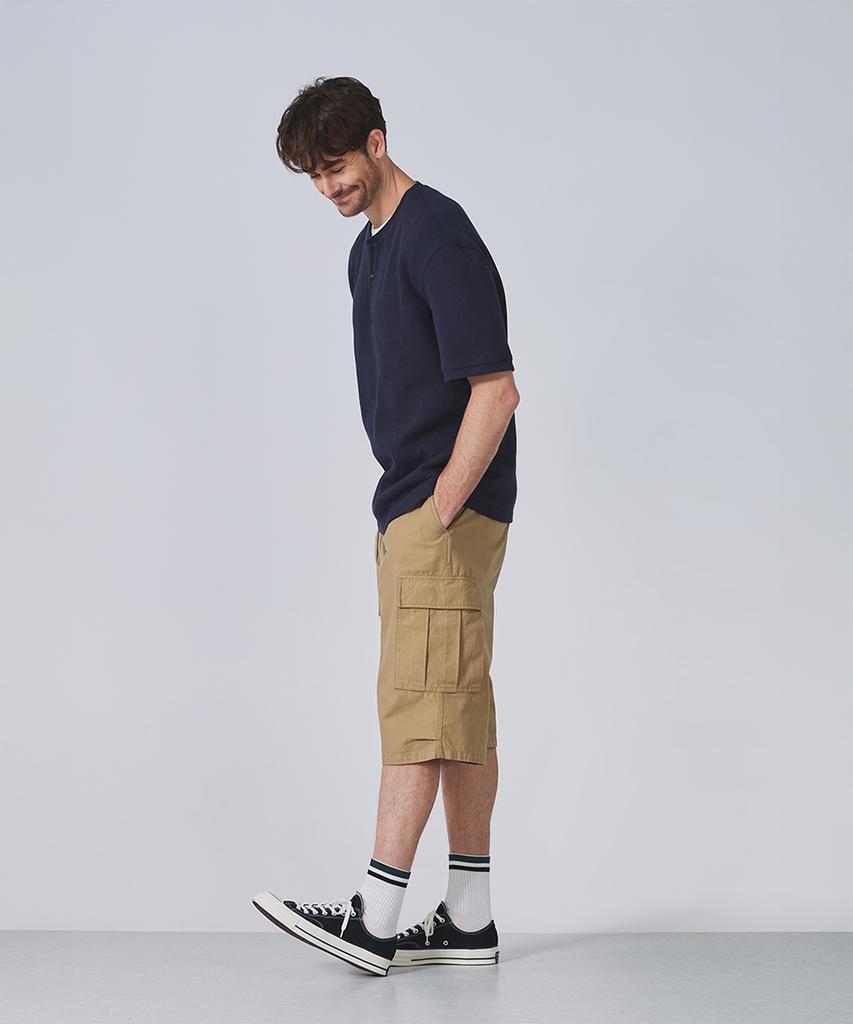 Geonjiulleunseu Waffle Henley Neck Short Sleeve T-Shirt Collection