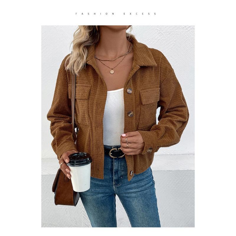 Women Vintage Casual Corduroy Jacket Fall Winter Outerwear