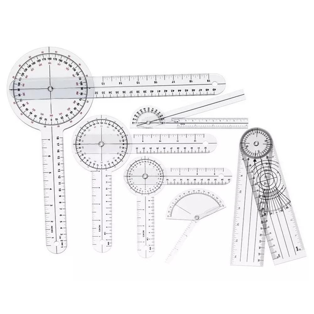 6pcs PVC Material 360° Goniometer Set Transparent Clear Angle Ruler Set  Physical Measurement
