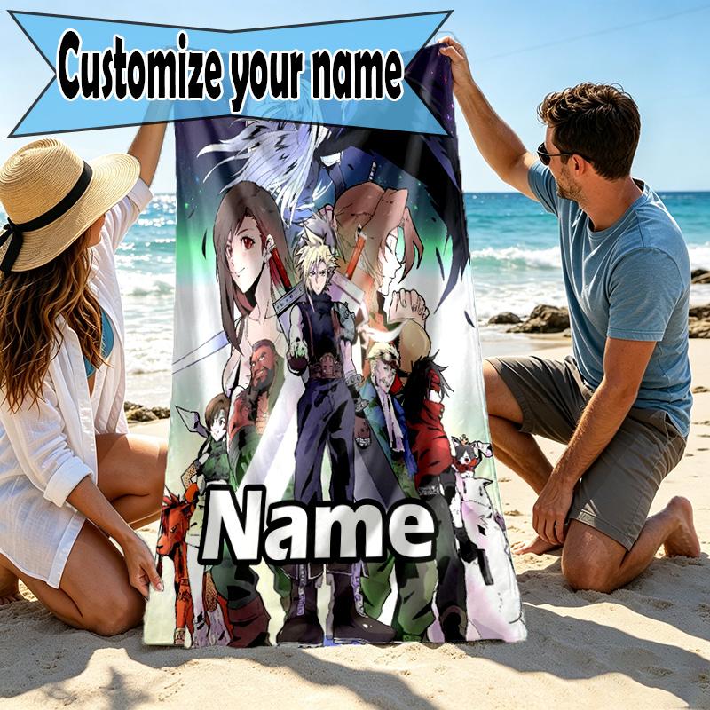 Custom Name Personalized Final Fantasy Print Beach Towel, for Trip Camping Beach Party Home Decor, Birthday Gift for Family & Friends