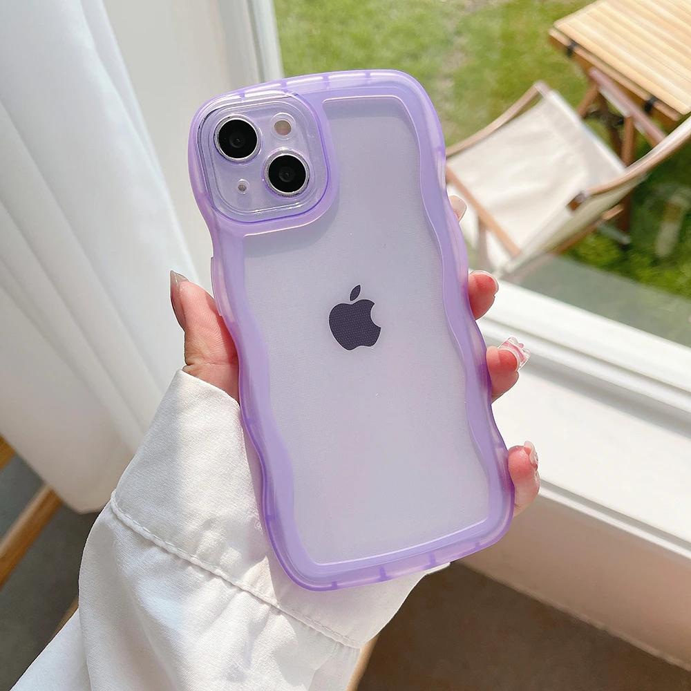 For iPhone 15 14 13 12 11 Pro Max Mini XS SE 7 8 Plus Case Cute Transparent Curly Wave Hybrid Shockproof Bumper Cover Soft Funda
