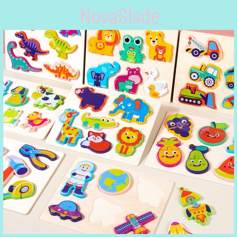 Wooden Childrens 3d Puzzle Set With Animal And Dinosaur Figures For Early Education