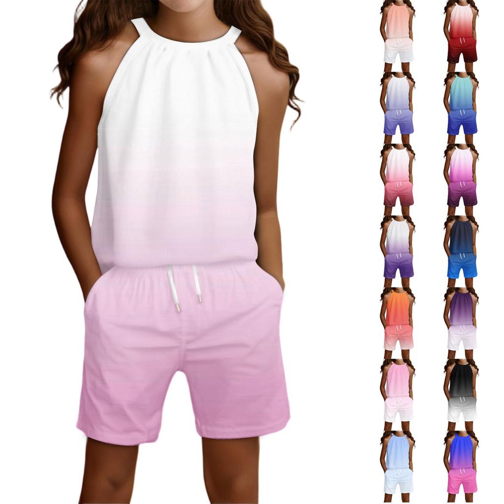 Children's Casual Fashion Round Neck Sleeveless Top Shorts Set
