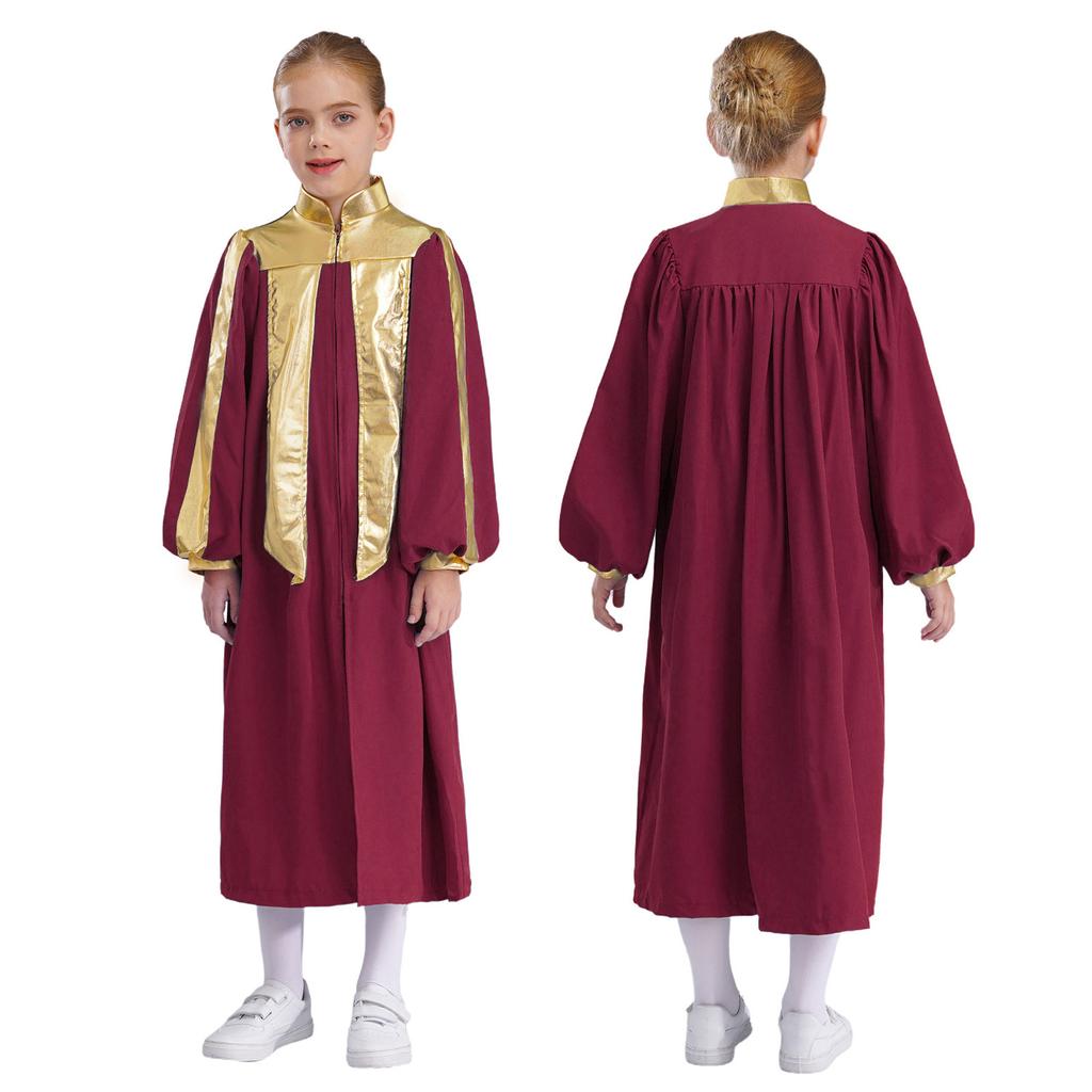 Meninos Meninas Coro Robe para Igreja Batismo Traje Zipper Vestido de Formatura para Escola