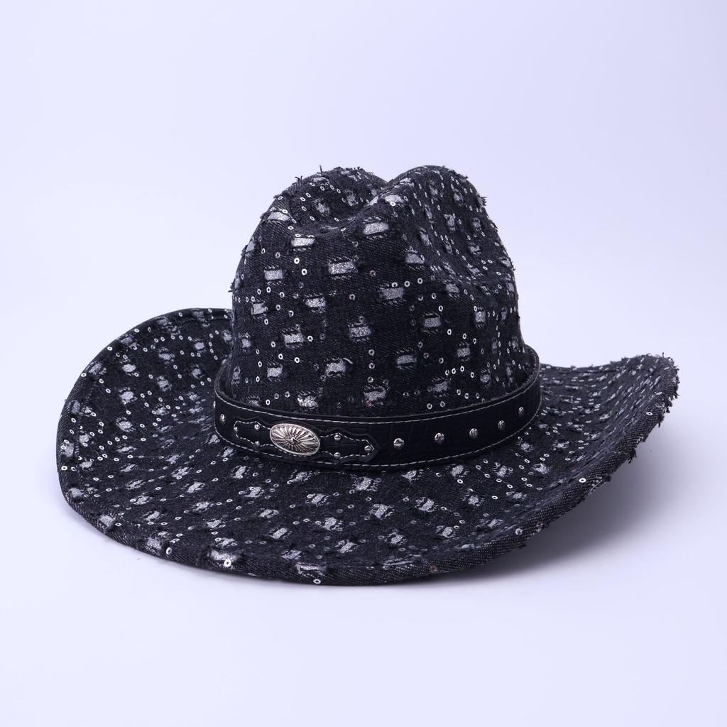 Stylish And High-Quality Old Denim Warped Edge Jazz Hat Can Be Worn In All Seasons, Men'S And Women'S Top Hats, Western Denim Hats