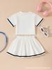 Girls' Summer Sporty 2-Piece Set: Round Neck Top & Short Skirt