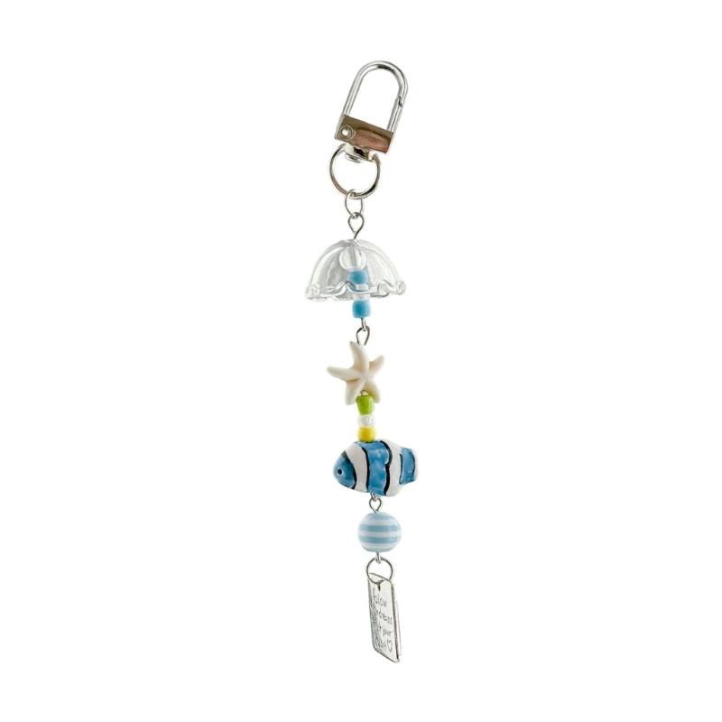 

Stylish Wind Chime Ceramic Fish Pendant Keyring Natural Sounding Decoration Gift Phone Strap With Cultural Symbolism синій