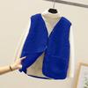 Women's V Neck Sleeveless Fleece Vest Loose Fit Casual Warm Waistcoat Jacket