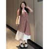 Plus-Size Women's Fashion: Stylish Lace Patchwork Floral Plaid Dress for Summer 2026, Slimming and Versatile Dress