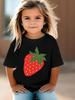 2026 Summer Fashion Girls' Pure Cotton T-Shirt with Strawberry Print, Cute Short-Sleeved Casual Round Neck Top, Breathable