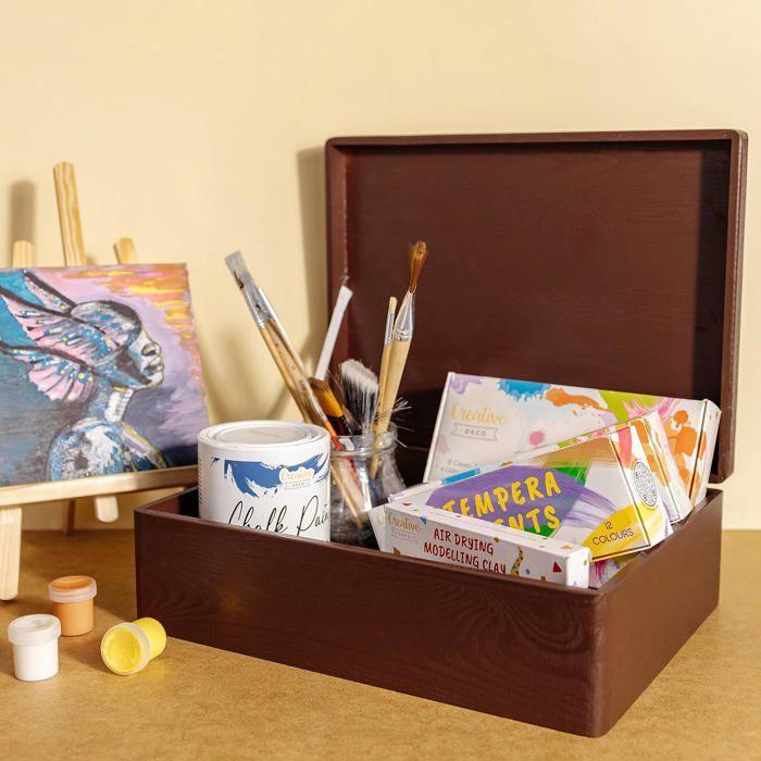 Creative Deco Boite Rangement En Bois Marron | 40 X 30 X 14 Cm | Boite En Bois | Boite a Souvenir | Boîte Caisse Coffre | BRUT