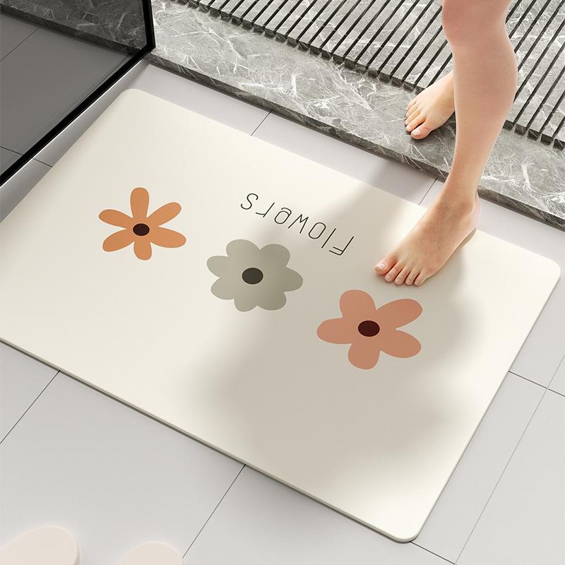 Toilet Door Diatom Mud Moisture-wicking Mat Bathroom Can Be Washed Easy To Dry Foot Mat Simple Flower Toilet Slip-resistant Mat