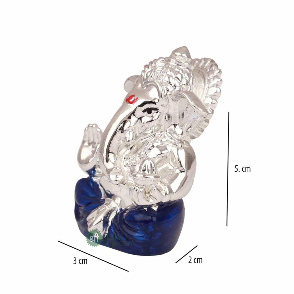 Hand Carved Silver God Ganesha Resin Idol Sculpture Statue for Home & Office Décor & Gifts (3x2x5.cm, Blue)