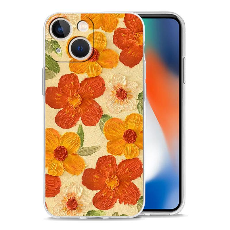 Phone Case For iPhone 17 Air Cases iPhone 16 15 12 13 14 Pro Max SE 7 8 Plus iPhone11 Clear Soft Cover Oil Painting Flower