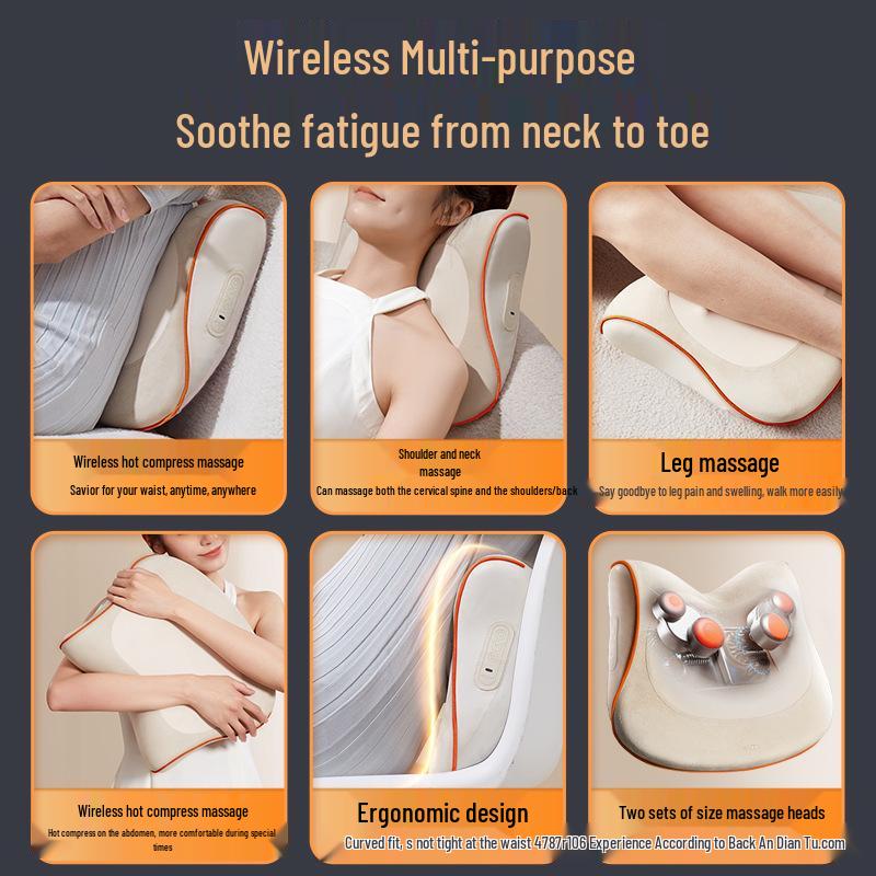 Lumbar & Neck Massager Cushion with Heat and Kneading for Office, Home & Car Use