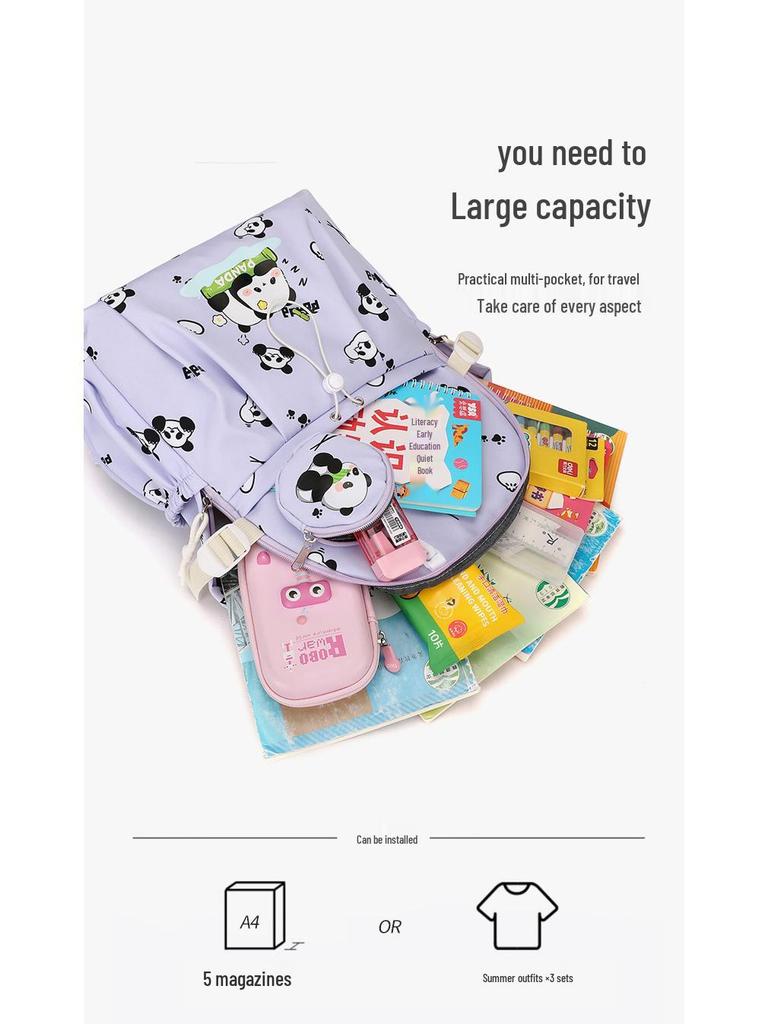Cartoon Panda Waterproof Backpack - Large Capacity for Middle & High School Girls