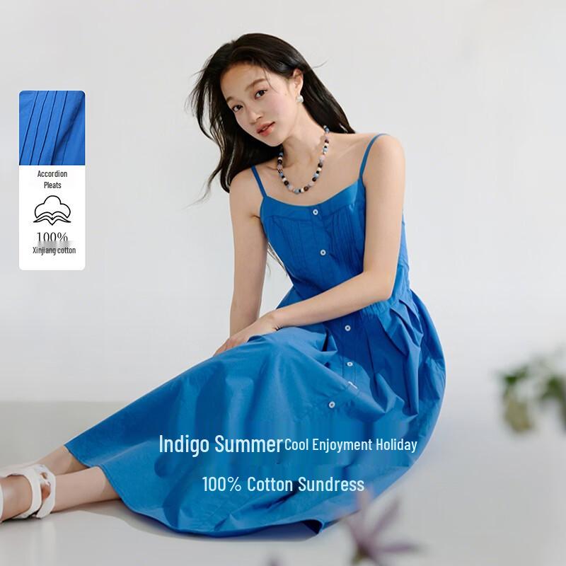 INMAN Klein Blue Pleated Sling Dress