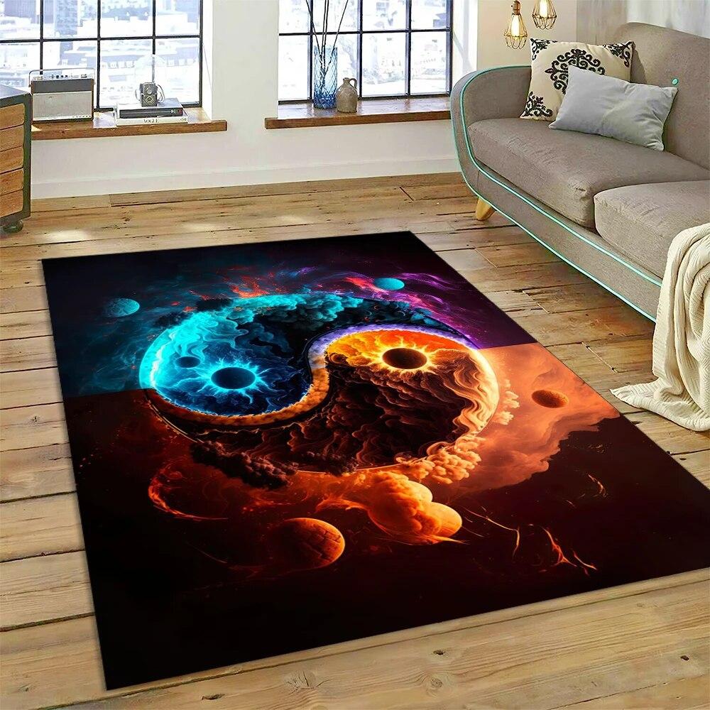 Yin og Yang 3D Naturaliser Kinesisk Tai Chi Teppe for Hjem Stue Soverom Sofa Dørmatte Dekor, Lekeområde for Barn Sklisikker Matte