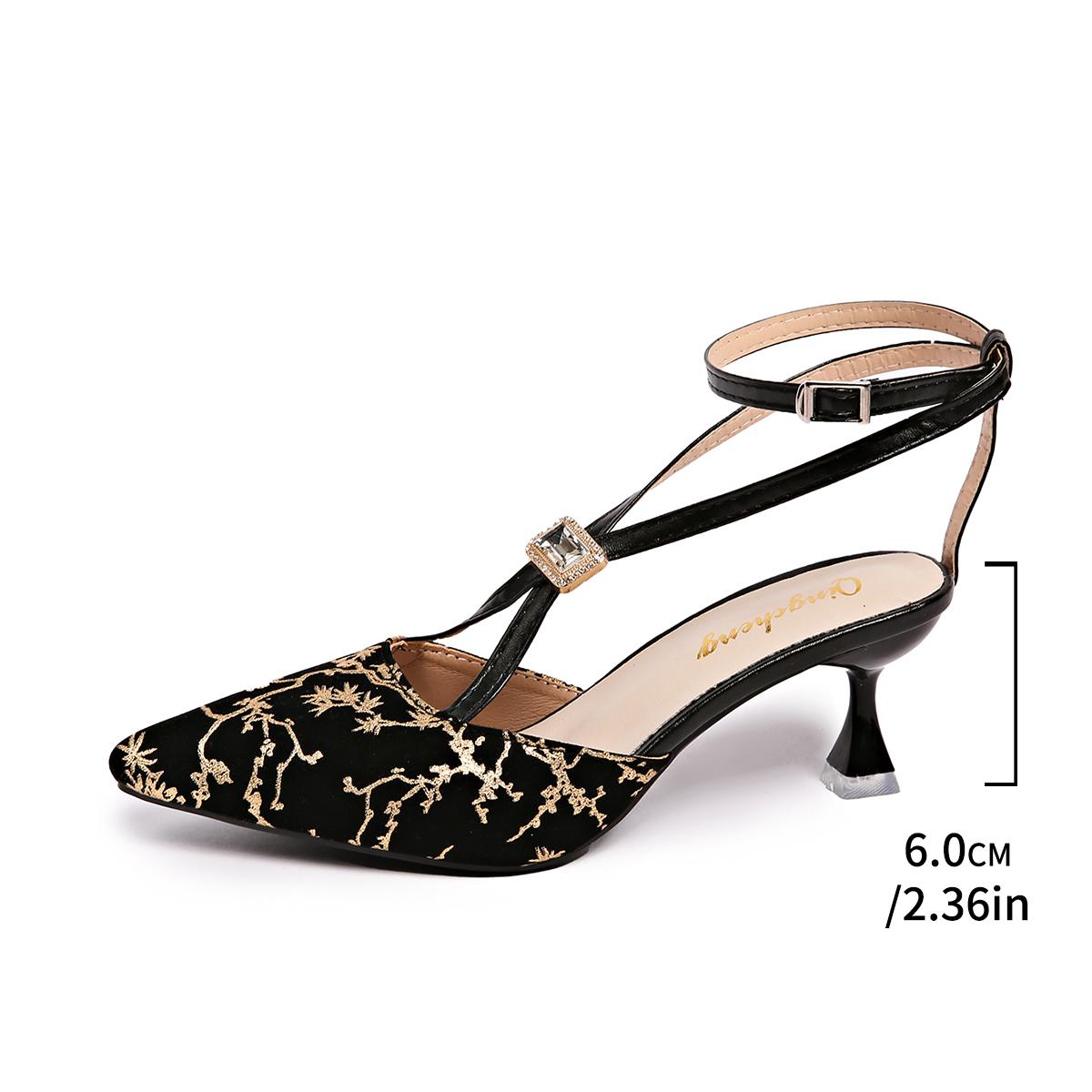 

Fashion Sexy Lace Pointed Toe Stiletto Shoes for Women 2025 Summer New Fashion Back Empty Toe Sandals for Women Sandals 35 чёрный