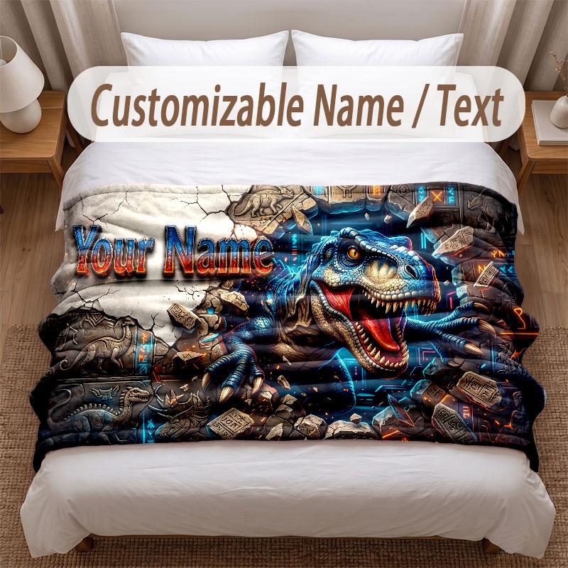 Coperta Morbida a Tema Dinosauri Personalizzata con Stampa Nome Testo Coperta Calda Decorazione Divano Casa Camera da Letto