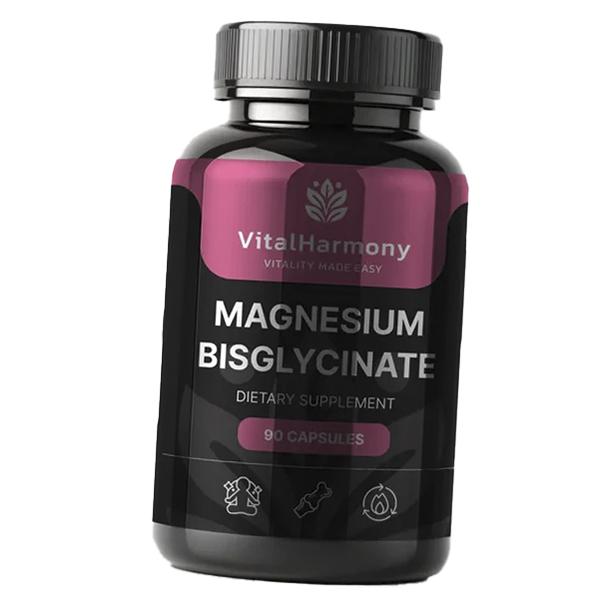 

Магній Бісгліцинат, Magnesium Bisglycinate, VitalHarmony 90капс (36677003) 90caps