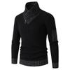 Men's Casual Solid-color Patchwork Style Long-sleeved High-neck Sweater, Men's Fitted Knitted Pullover, Scarf Collar Sweater