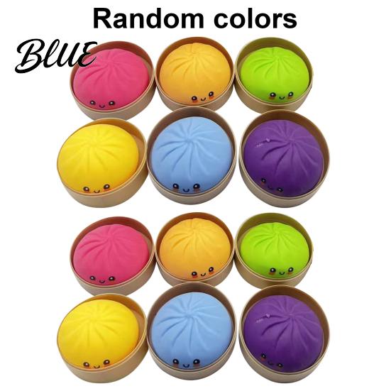 Simulated Bun Shape Toy 12Pcs Steamed Stress Ball with Steamer Anti-Anxiety Glitter Cartoon TPR Dumpling Squeeze Dough Fidget Sensory Relaxation