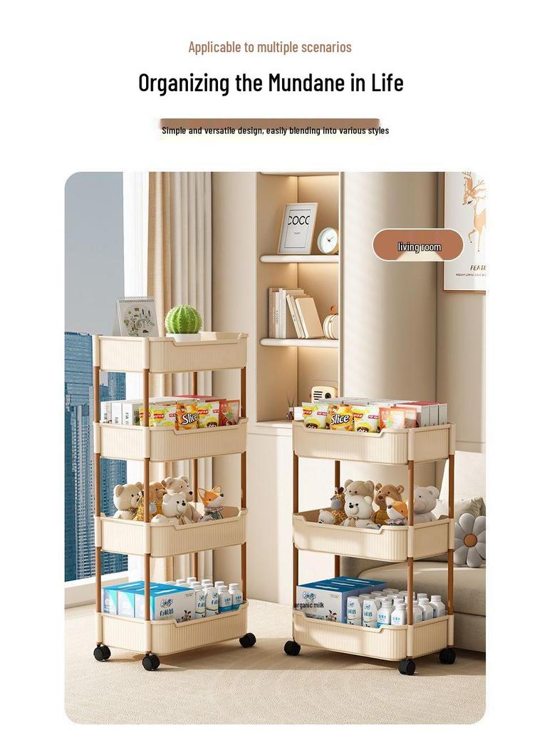 Compact Multi-Layer Mobile Storage Rack for Bedroom, Bathroom, or Living Room