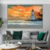 Landscape Beach Lighthouse Sea Seagull Oil Canvas Painting Nature Sunset Posters and Prints Wall Art Picture Home Decor No Frame