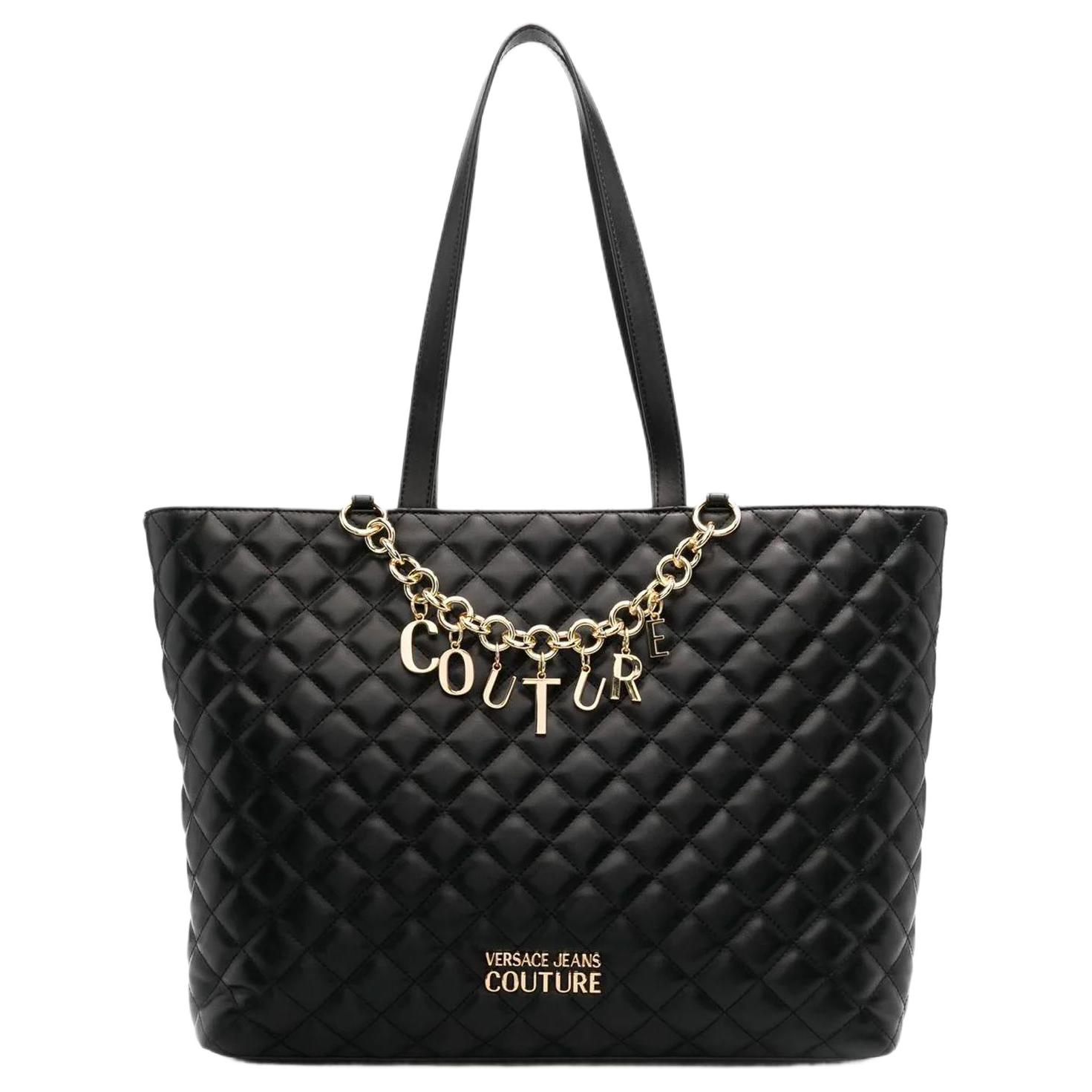 

Versace Jeans Couture Logo Chain Quilted Tote Bag Women Tote Bags Black 73VA4BC3-ZS409-899 Basic Set (Bag+Dust Bag)