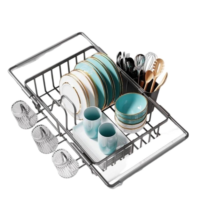 

Expandable Kitchen Drainer Organizers With Rustproof Iron Frame Fit Most Sink Storage for Dishes Cups Utensils